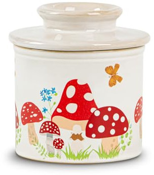 Pilz-Buttertopf für Theke mit Wasserlinie, französischer Butterhalter, Keramik, Butterbehälter, Schmetterling, Pilz, Dschungel, Dekoration, rutschfestes Design