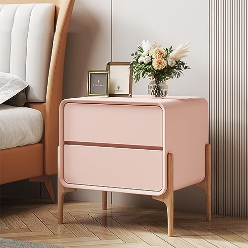 BOKNI Moderner modischer Nachttisch für Schlafzimmer, Nachttisch mit 2 Schubladen, Design mit hohem Fuß, stabile Tragfähigkeit (Farbe: Rosa, Größe: 50 x 40 x 50 cm)