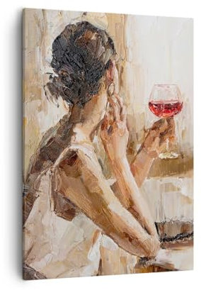 Bilder auf Leinwand Frau Wein Porträt Leinwandbild mit Rahmen 50x70cm Wandbilder Dekoration Wohnzimmer Schlafzimmer Küche Deko Groß Wanddeko Bild Wand Kunstdruck Art Wall Decor Canvas PA50x70-6226