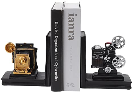 BestAlice Lot de 2 Serre-livres Vintage Décoratifs, Serre-livres pour Livres Lourds, Projecteur D'appareil Photo, Serre-livres en Résine au Design Vintage, Supports de Serre-livres Lourds pour étude,
