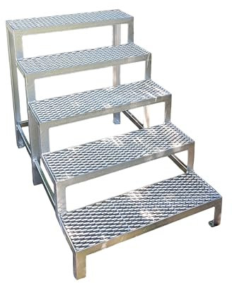 Escalier extérieur en acier à 5 marches autoportantes - Largeur : 80 cm - Hauteur : 100 cm - Galvanisé - Qualité supérieure