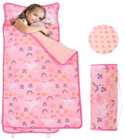 Cloele Kleinkind-Schlafmatten für Vorschule, Einhörner, Schlafsack für Kindertagesstätte, mit abnehmbarem Kissen, 130 x 53 cm, Schlafmatte für Kleinkinder, Mädchen, Kindergarten, Camping, Reisen
