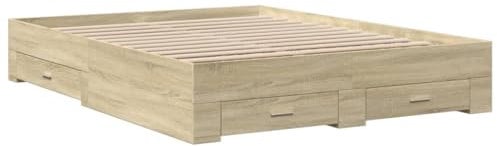vidaXL Bettgestell, Bett mit Schubladen, Bettrahmen mit Sperrholzlatten, Doppelbett für Schlafzimmer, Schubladenbett, Sonoma-Eiche 140x200cm Holzwerkstoff