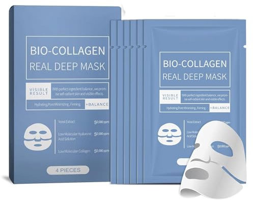 CESGIGO 4 Stück Collagen Mask Overnight, Korean Bio-Collagen Real Deep Mask, Anti-Falten Lifting Gesichtsmaske, Kollagen Film Hydrating Mask Lösliche Kollagen Sheet Mask Gesichtsmaske