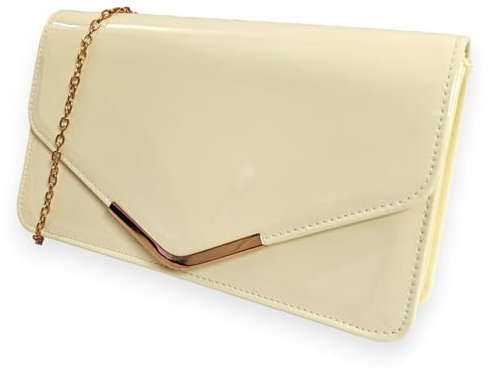 fi9® Pochette in pelle verniciata, da sposa, da sera, per feste, pochette a tracolla, Giallo Crema, medium