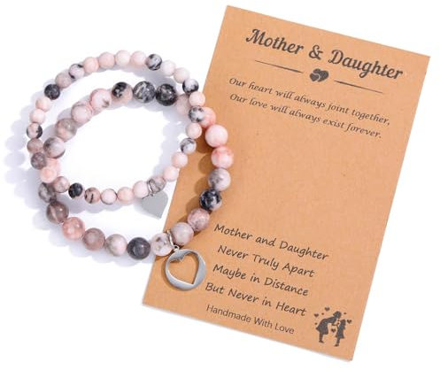 JSDDE Mutter-Tochter Armband - Schwester Freundschaft Beste Freundin Mit Herz Puzzle Rhodonit - Geschenk für Mama, Tochter, Freund, Schwester