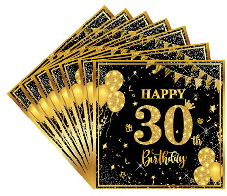 Servietten 30.Geburtstag Männer Frauen,20pcs Schwarze Gold Geburtstagsservietten,Partyservietten,30.Geburtstag Deko Servietten,Papierservietten für Männer Frauen Er Sie 30.Geburtstags Tischdekoration