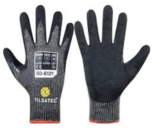 AllStyle By Patel Tilsatec Cut Resistant Gloves, Foam Nitrile Palm Coated, Black, Cut Level F, Size 9 (Large) (6, 10)