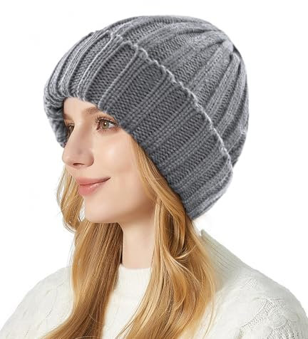 FORVEVO Mütze Damen Winter, Thermo Wintermütze mit Fleece Futter, Warme Beanie Damen, Klassische Strickmütze für Kaltes Wetter(HellGrau)