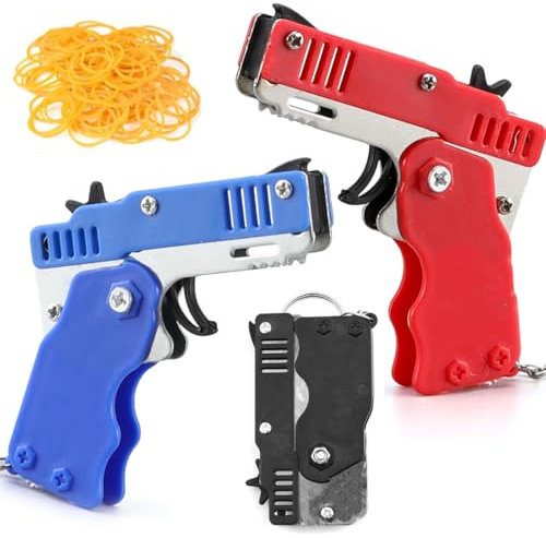 CENPEK 3 Pack Foldable Rubber Band Gun With Keychain Portable Shooting Game Outdoor Indoor Activity With 180 Pieces Soft Elastic Rubber Bands For Teens And Adults Games