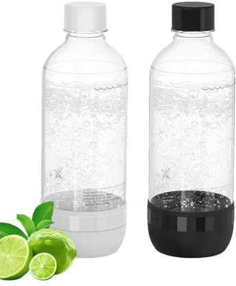 OiDiPi Soda Maker Bottles, 1 Litre Reusable BPA Free Sparkling Water Bottles, Reusable Carbonating Bottles, Replacement Bottle for Soda Machine, 2 Pack, Black (1L) & White (1L)