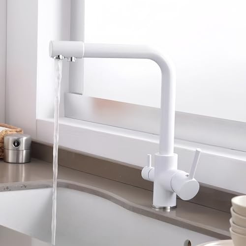 Mitigeur Cuisine 3 Voies Blanc Robinet Evier De Cuisine Mitigeur De Cuisine Pour Filtre À Eau Mitigeur 3 En 1 Mélangeur De Cuisine