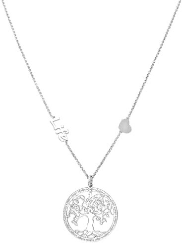 VLNET Amen collana girocollo albero della vita, cuore e scritta life in argento 925.Unisex Lunghezza 40+4 cm