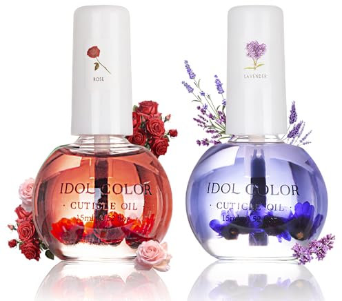 Virellay 2 Pcs Nagelhaut Öl Rose und Lavendel Nail Oil, Nagelöl Repair & Protect, Pflegendes Nagel Cuticle Oil, Getrockneten Blumen Nagelhautpflege, Nail Care Nagelhaut Öl für Hände Nägel Nagelhaut