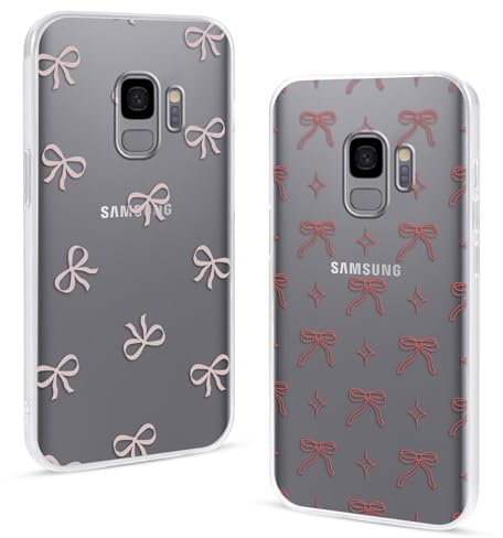 2 Stück Transparent Handyhülle für Samsung Galaxy S9 Hülle 5,8,Cartoon Süß Bogen Schleife Muster Aesthetic Frauen Mädchen Handyhülle Silikon TPU Stoßfest Schutzhülle für Samsung Galaxy S9,Cartoon