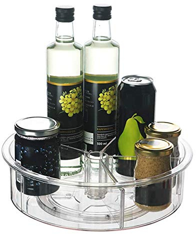 Lazy Susan Tray Turntable for Condiments and Spices - Plastic Storage Container with Divided Sections for Easy Organization and Accessibility
