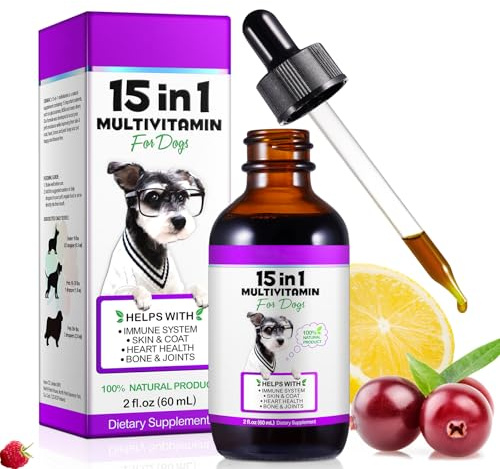 Dog vitamins and supplements, 15 in 1 Dog Multivitamin Drops, 60ml multivitamin for dogs, Helps with Immune System, Skin and Coat, Gut Health and Heart Health Digestion