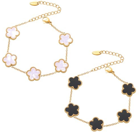 KSOIQPU 2 Stück Fünfblättriges Kleeblatt-Armband, glücksarmband damen, kleeblatt armband, 18 Karat vergoldeter Schmuck, Freundschaftsgeschenke für Mädchen