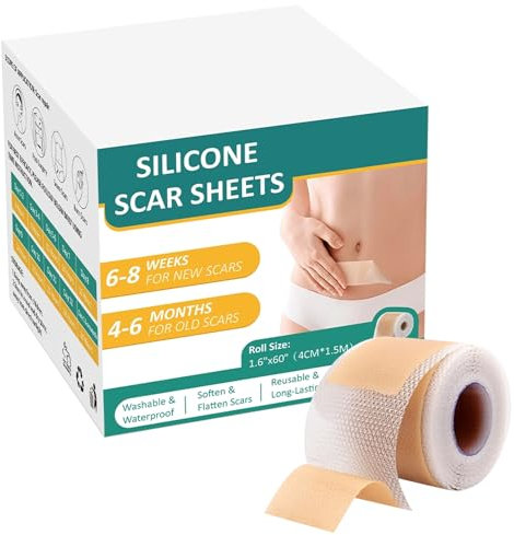 Cerotti Silicone Cicatrici(4cm x 150cm)-Impermeabile Silicone Scar Sheets,Professionali per Cicatrici Causate da Cesareo,Chirurgia,Ustioni,Tagliabile e Riutilizzabile,Adatto a Pelli Sensibili