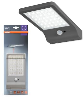 OSRAM Door LED Solar Sensor 4000K, luminaire solaire LED, IP44, 3W, 320 lm, détecteur de mouvement, batterie solaire, argent, montage mural