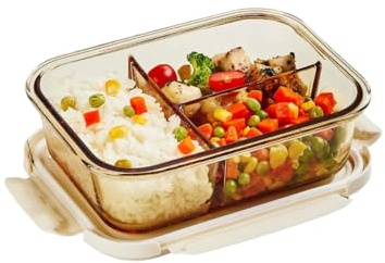 Vyloky Boîte à goûter en verre compatible micro-ondes avec 3/2/0 compartiments et sac isotherme | Fermeture sur 4 côtés | Verre borosilicate + boîtier en polypropylène | Pour professionnels (grand