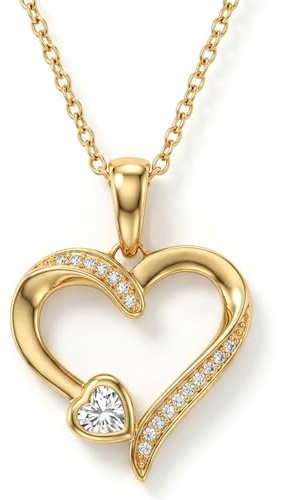Hannah's Treasures Herzkette Silber 925 Gold Rosegold Kette Damen Herz | Rhodiniert & nickelfrei (43-45cm). Herzanhänger mit Zirkonia. Auch in Gelb- & Roségold. Schöne Geschenkidee für Frauen