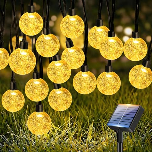 btfarm 10M Solar Lichterkette Outdoor, LED Kristall Kugeln Außen | Solarlichterkette Wetterfest IP65 Wasserdicht, 8 Modi Lichterketten Aussen für Balkon Garten Party Weihnachten Deko, Warmweiß