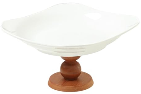 Homyl Coupe à Fruits sur Pied, Corbeille à Fruits Décorative, Support à, Bol de Service avec Design surélevé En Bois et Céramique, Idéal pour La, Brun