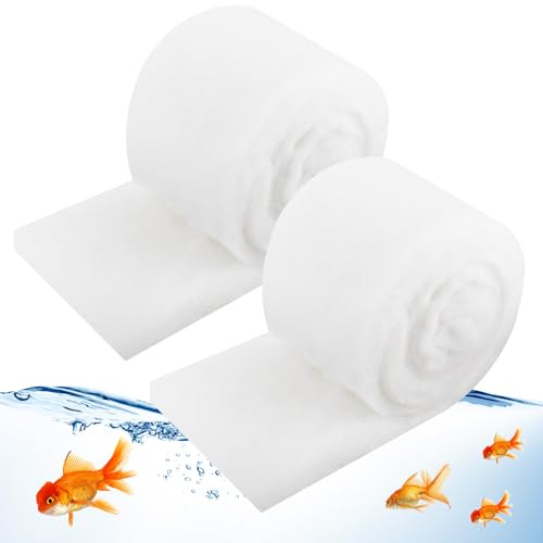 CYIOU 2 Pezzi Spugna Filtro Acquario 2M Lana di Perlon Filtri Acquario | Tagliabile a Piacere Bianca Accessori Filtraggio per Acquario Laghetto Aria Condizionata Pesci