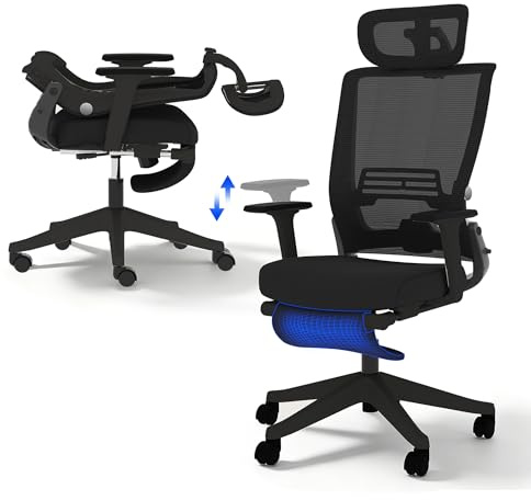 FLEXISPOT Ergonomischer Bürostuhl Foldex, Klappbarer Bürostuhl für Kleine Räume mit Lendenwirbelstütze, Höhenverstellbaren Armlehnen, 2D Kopfstütze, Fußstütze, Schwarz