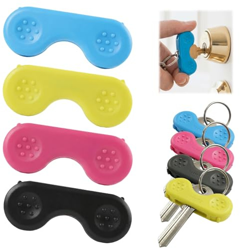 4 Pcs Key Turner Aid, Lightweight Easy Grip Key Turner for Elderly, Arthritis, Disabled, Weak Hands, Ergonomic Key Holder for People with Arthritis Parkinson's - Blue & Yellow & Red & Black