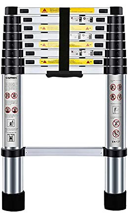 Nestling 8.5ft/2.6M Telescopic Ladder, Aluminium Loft Ladder Extendable, Max Load 150kg/330lb, Adjustable Step, for Decorating, Painting