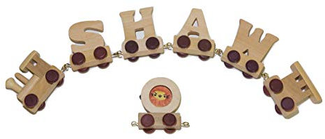 Buchstabenzug Holz Name - Set 4 Buchstaben Namen (kostenfreie Loc, Waggon) | Fun World Toys® namenszug holzbuchstaben