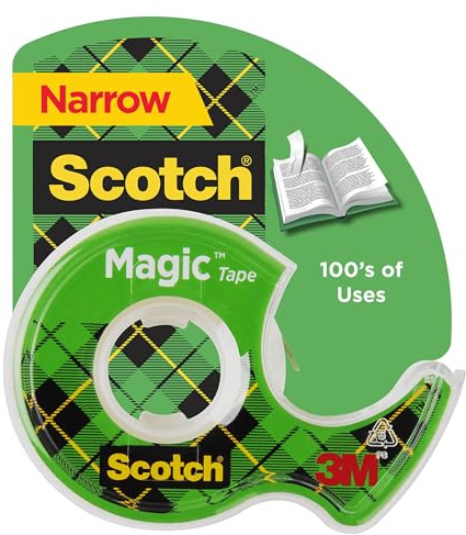 Scotch Magic Tape with Dispenser, Narrow Width, Engineered for Office and Home Use, Matte Finish, 1/2 x 800 Inches (119)