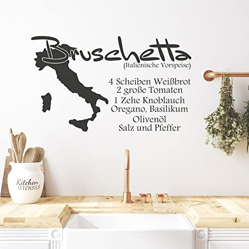 GRAZDesign Wandtattoo Küche Bruschetta Rezept, Wandsticker Sticker, Restaurant Esszimmer, Wanddeko Wandaufkleber, Küchen Deko selbstklebend, 50x30cm, 054 türkis