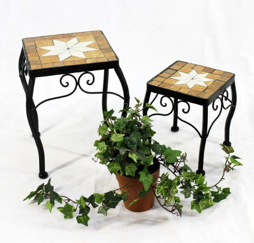 DanDiBo Blumenhocker Mosaik Eckig 2er Set 21 und 28 cm Blumenständer 12015 Beistelltisch Pflanzenständer Mosaiktisch Klein