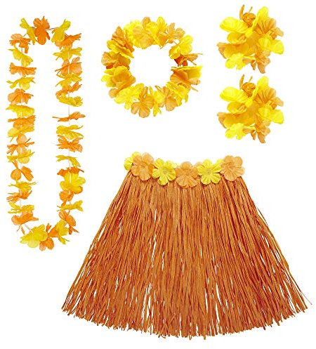 W WIDMANN MILANO Party Fashion - Set costume Hawaii, gonna in rafia, collana di fiori, fascia e braccialetti di fiori, festa estiva, festa in spiaggia, carnevale