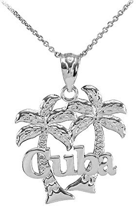 Polished 925 Sterling Silver Cuba Palm Tree Pendant Necklace silver