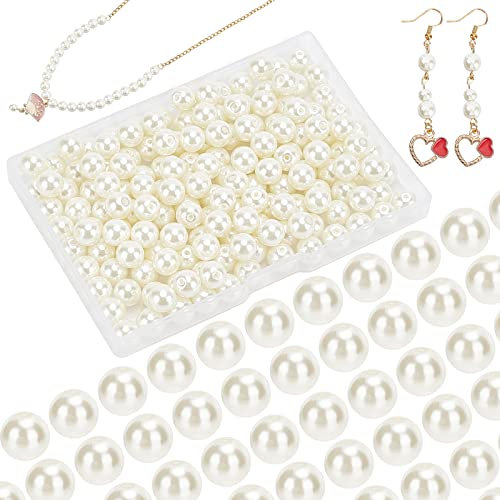 PandaHall Elite 8mm Sobre 200Pcs Ronda perla de cristal de saten Lustre para hacer las joyeria,blanco brillante,Paquete de Caja Ronda