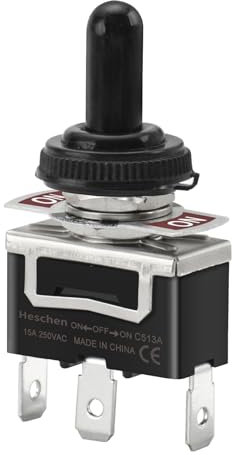 Heschen Metall-Kippschalter, C513A, SPDT, Dauerhaft (Schalter), ON/OFF/ON 3 Position, 15A 250VAC, 3 Tab Anschluss, CE, mit wasserdichter Kappe