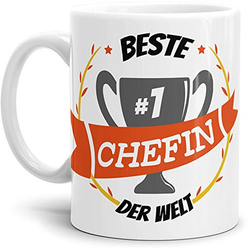 Tassendruck Kaffee-Tasse Beste Chefin Weiss/Lustig/Fun/Mug/Cup/Geschenk/Beste Qualität - 25 Jahre Erfahrung