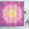 ABAKUHAUS Mandala Duschvorhang, Mandala-Blumenkunst, Stoffliches Gewebe Badezimmerdekorationsset mit Haken, 175 x 240 cm, Fuchsia Gelb
