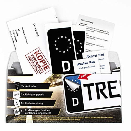 2x Kennzeichen Nummernschild Aufkleber, EU Feld Schwarz, inkl. Starter-Set