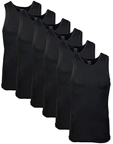 Gildan Men's A-Shirt Tanks, Multipack, Style G1104, Black (6 Pack), X-Large