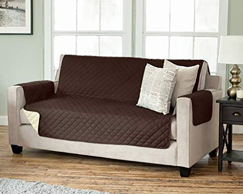Kamaca Wende - Sesselschoner Sesselauflage Relax mit Armlehnen und Taschen Sessel Überwurf warm und weich zur Schonung der Polster Lehnenschutz zweiseitig verwendbar (3 SITZER BRAUN - BEIGE)