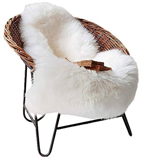 YDFYX Lammfell Schaffell Teppich Kunstfell Dekofell in Super weich Lammfellimitat Teppich Longhair Fell Optik Nachahmung Wolle Bettvorleger Sofa Matte (Weiß, 75 x 120cm)
