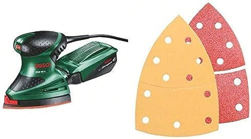 Bosch Multischleifer PSM 160 A mit 25tlg. Schleifblatt-Set Holz und Farbe (160 W, Schwingzahl 24.000 min-1, Karton)