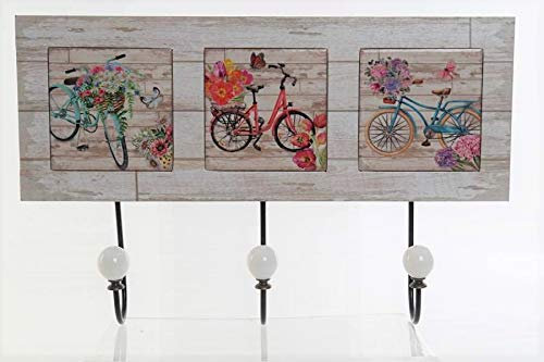 AVENUELAFAYETTE Porte Manteau Mural patère en Bois Vélo - Fleurs et Papillon - Romantique - Campagne - Vintage rétro - 40 x 26 cm