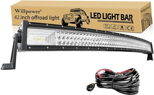Willpower Barre à LED courbée, 42 Pouces 540W Barre de LED avec 12V Faisceau de câblage kit, Faisceau combiné Rampe LED Barre LED pour SUV ATV UTV Truck etc