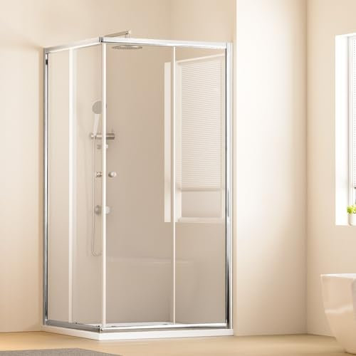 Heilmetz® Duschkabine 90X100 cm Eckeinstieg Duschabtrennung Schiebetür Duschtür Nische Duschkabinen Glastür Schiebetür 5mm ESG Sicherheitsglas Doppel Schiebetür Duschtür - Höhe 185cm